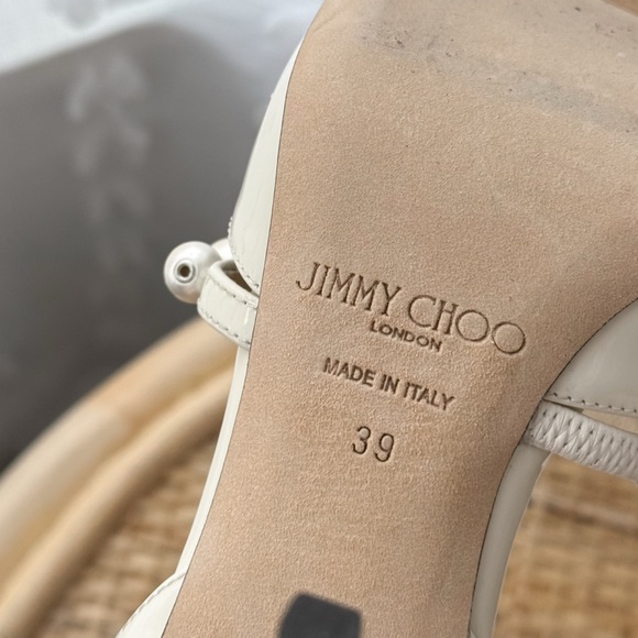 Jimmy Choo Aurelie 85 Latte White Faux Pearl Embellished Patent Leather Pumps 39 - Picture 10 of 11
